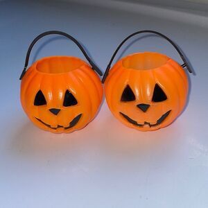 2 small Halloween Jack O Lantern treat holders, party favors, or decorations